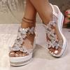 Summer Women'S Wide Width Slip-On Wedge Sandals with Rhinestone Bow Detail