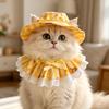 1 Set Kattenkostuum met Sterrenprint Gele Witte Gestreepte Hoed en Kant Ruffle Katten Slab Cute Huisdier Bandana Slab Outfit voor Katten Kleine Middelgrote Honden