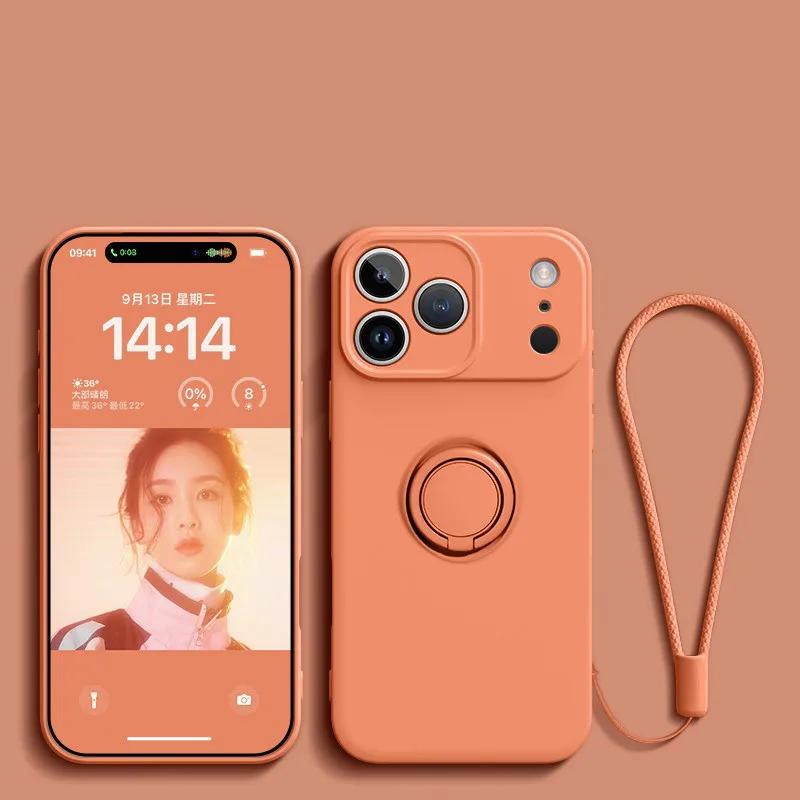 Liquid Silicone Ring Stand Magnetic Case for 17 Air 16E 15 14 13 12 11 Pro Max Plus Shockproof Soft Bumper Protectic Case