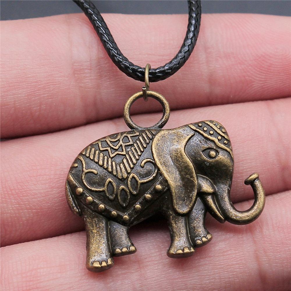 12 Styles Unisex African Elephant Thai Elephant India Ganesha Pendant Necklace Black Leather Cord Necklace