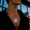 Popular Hip Hop Full Diamond Demon Expression Pendant Fried Dough Twists Chain European and American Hip Hop Style Personality Copper Men's Necklace