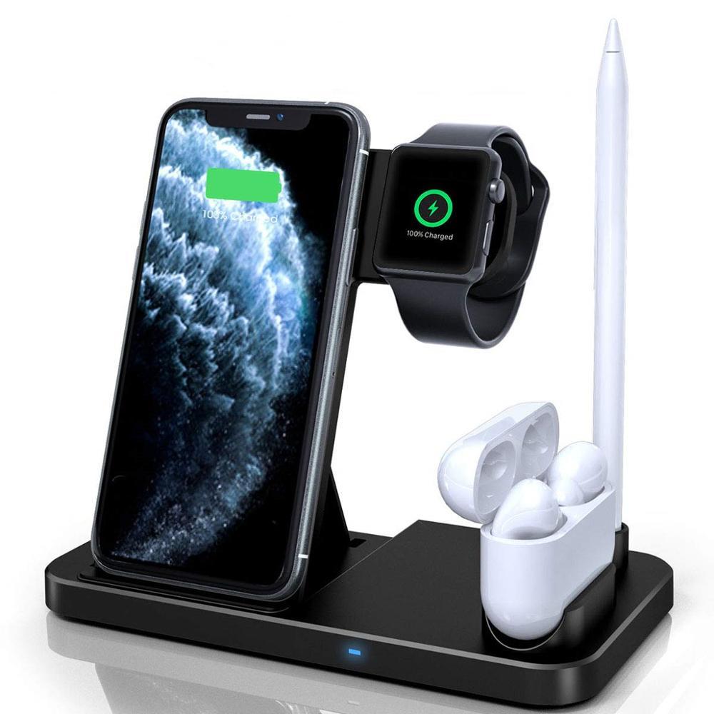 4 In 1 Qi Wireless Charger Stand 10W Fast Charging Dock Station For iPhone 13 12 11 XS XR X 8 Airpods Pro Apple Watch SE 6 5 4 3