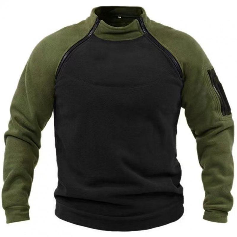 Men's Stand-up Collar Sweatshirt: Spring/Autumn, Loose Fit, Color Block, Warm, Breathable, Tactical Outdoor Wear