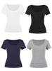 Ribbed Cropped U-Neck Cut-Out T-Shirt for Women - Pure Desire Style, Solid Color, Short Sleeve.