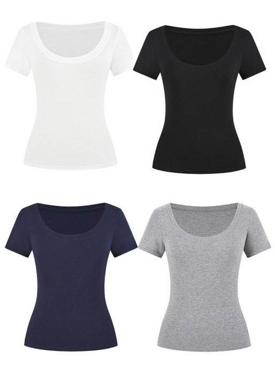Ribbed Cropped U-Neck Cut-Out T-Shirt for Women - Pure Desire Style, Solid Color, Short Sleeve.