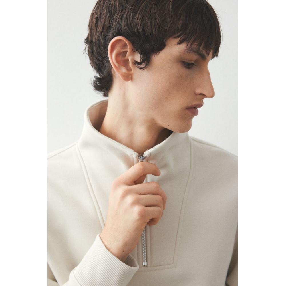 H M Regular Fit Zip Detail sweatsHirt ligHt Beige