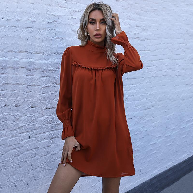 

YYFS женские модные летние весенние однотонные повседневные платья с длинным рукавом и высоким воротом с принтом XL