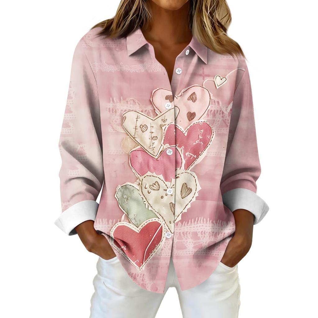 Damen Hemd Bluse Weihnachtsdruck Knopf Langarm Casual Basic Hemdkragen Normales Oberteil