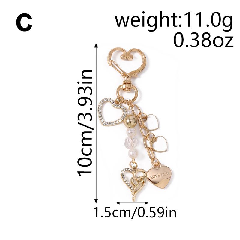 Cute Imitation Pearl Keychain Metal Love Heart Bow Pendant Keyrings For Women Car Key Holder Handbag Key Chains Diy Gifts