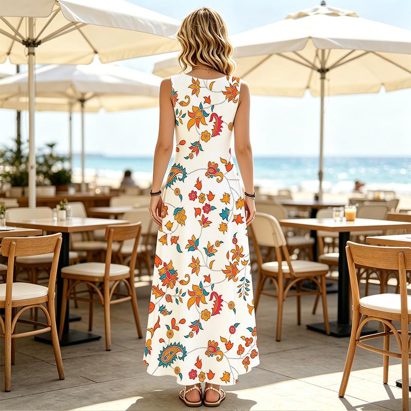 U-Neck Sleeveless Maxi Dress,Lightweight with Flowy Skirt,Elegant Casual Dress for Daily Outings & Parties