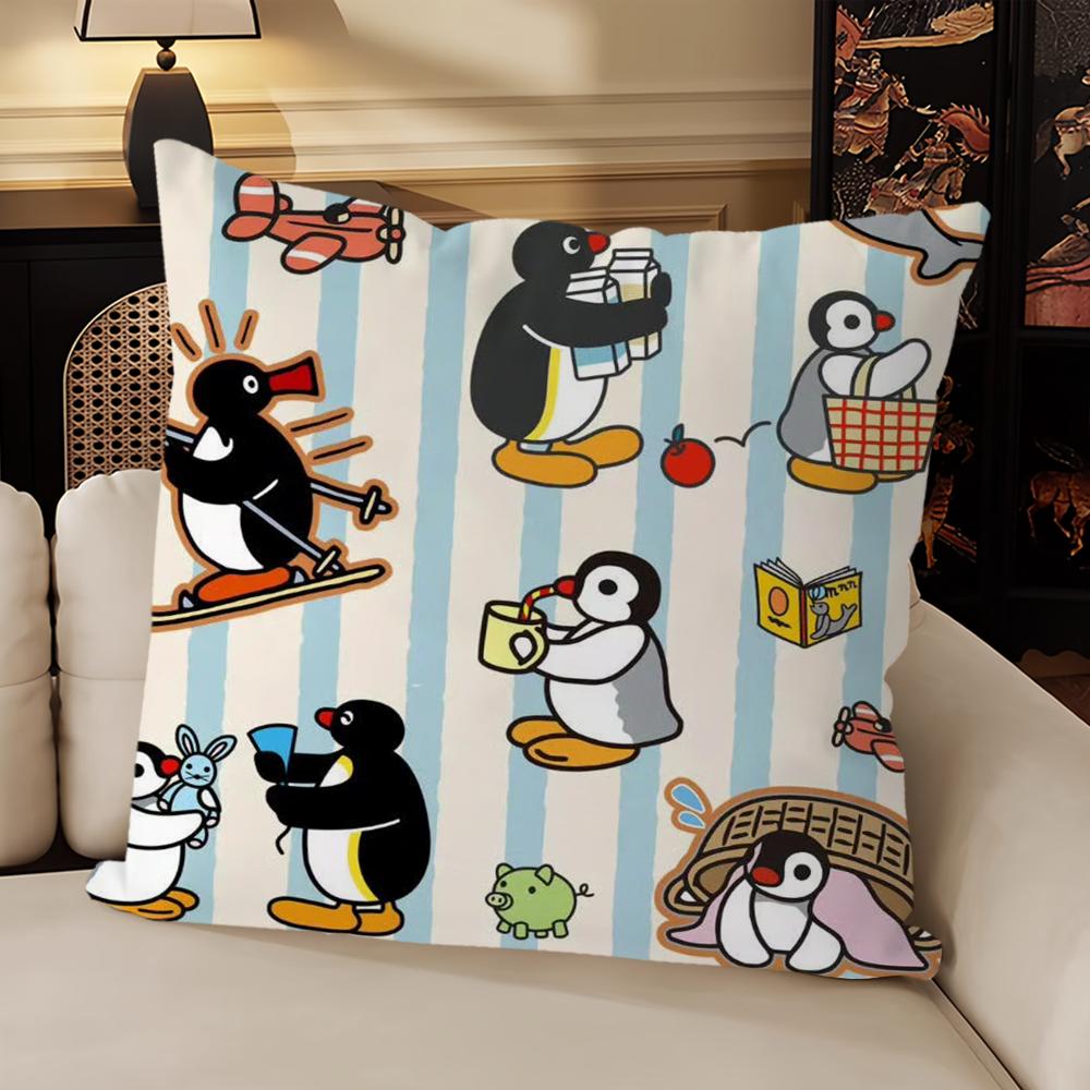 Pingu Cartoon Cute Pillow Case Sofa Living Room Bedroom Headboard Backrest Cushion Square Cushion Nap Time