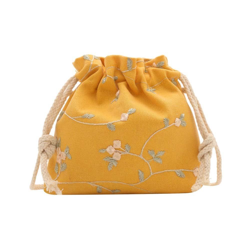 

Large Capacity Shoulder Embroidery Flower Bag Breathable Cloth Pouch Festival жёлтый