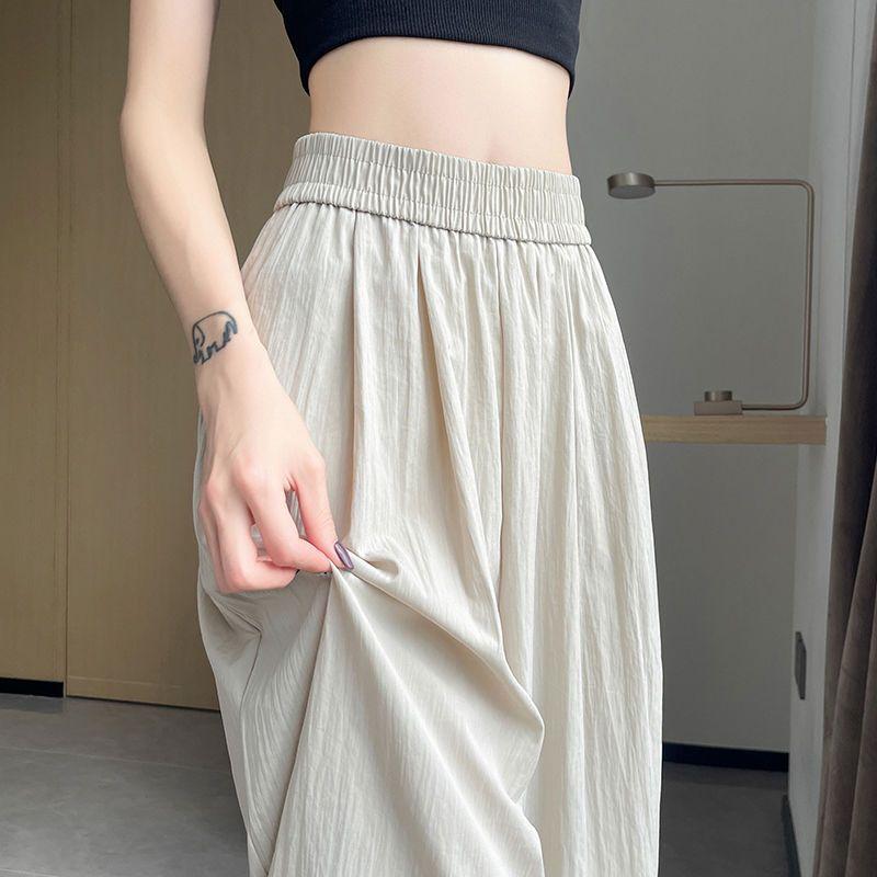 Women's Spring-Summer Thin Dopamine Cream Ankle-Tied Lantern Pants | Loose Slimming Ice Silk Harem Athletic Trousers