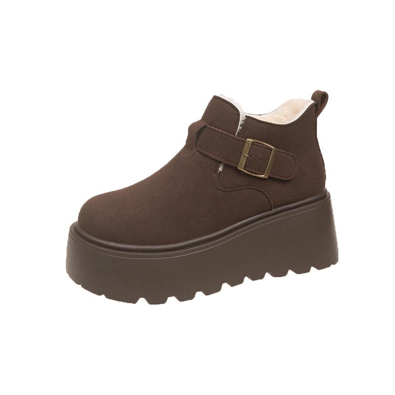 Suede Platform Women Snow Ankle Boots Short Plush Mid Heels Buckle Shoes 2025 Trend Winter New Warm Cozy Non-slip Botas De Mujer