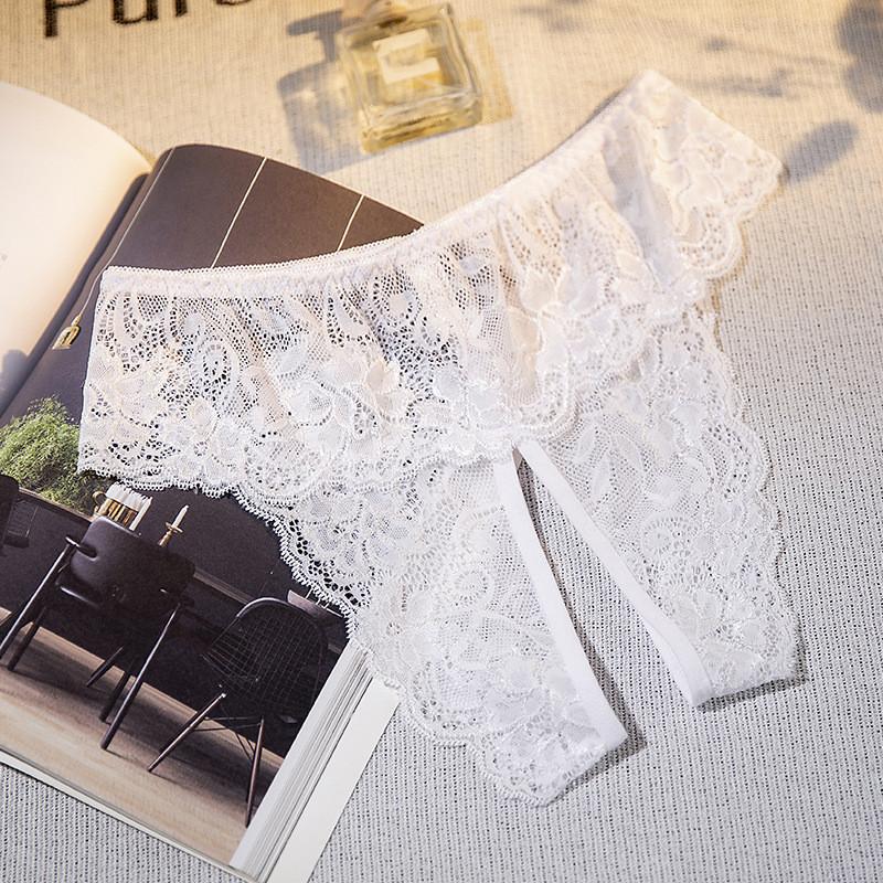 Women Sexy Open Crotch Panties Lace Transparent Thongs for Sex Lingerie Plus Size Briefs