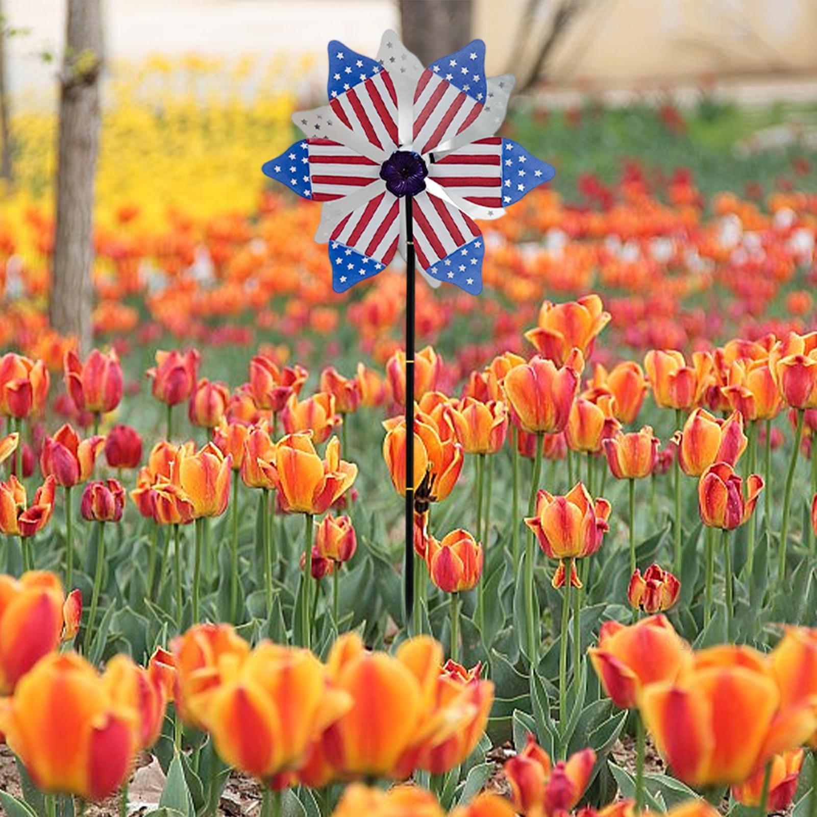 

Garden Spinner Patriotic Pinwheels with Stake Yard Wind Spinners for Garden Backyard Patio Lawn Porch Flower Bed Pathway CN
