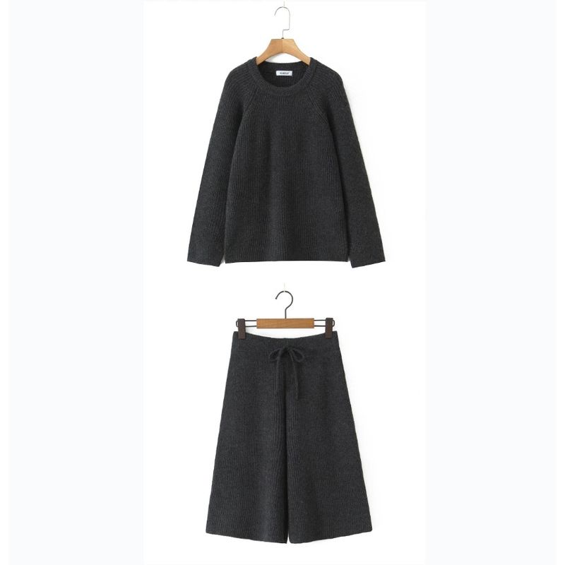 Zbzr New Fall Women's Clothing Fashion Style Loose Round Neck Long Sleeves Knitted Pullover Sweater + Knitted Middle Pants Suit