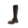 Solid color temperament retro British style thick heel platform boots women's 2025 new autumn but knee knight boots