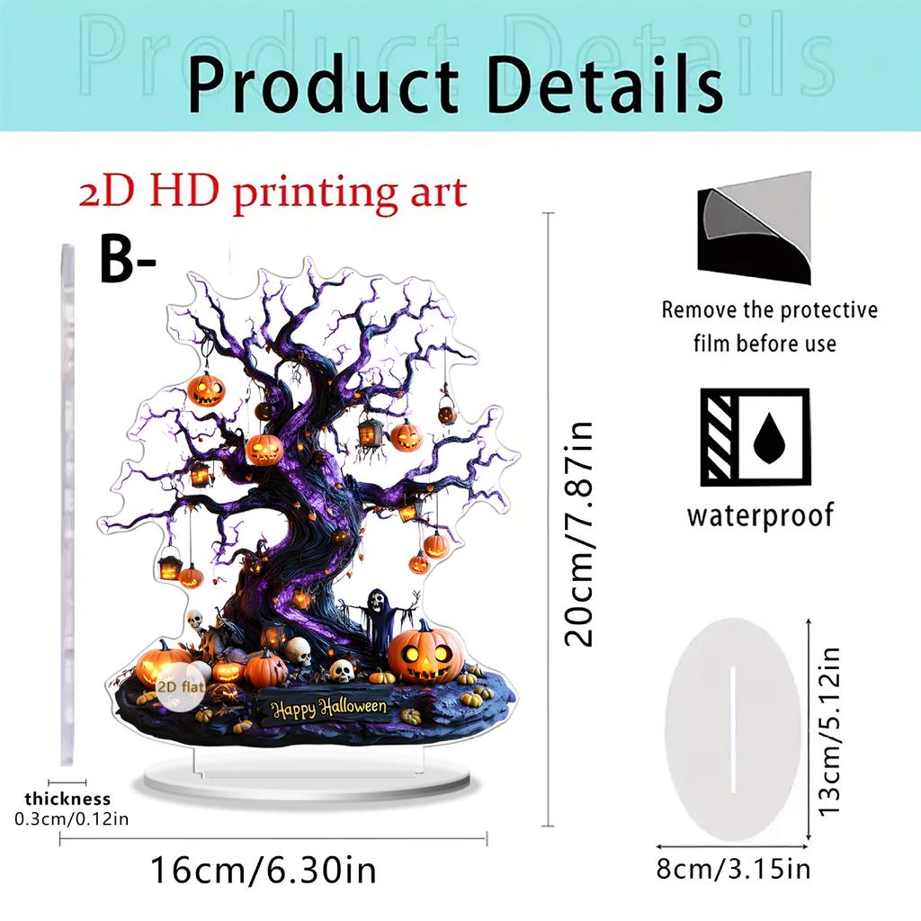 2D Acrylic Halloween Scary Pumpkin Ghost Tree Home Living Room Desktop Ornaments Halloween Holiday Decoration Props