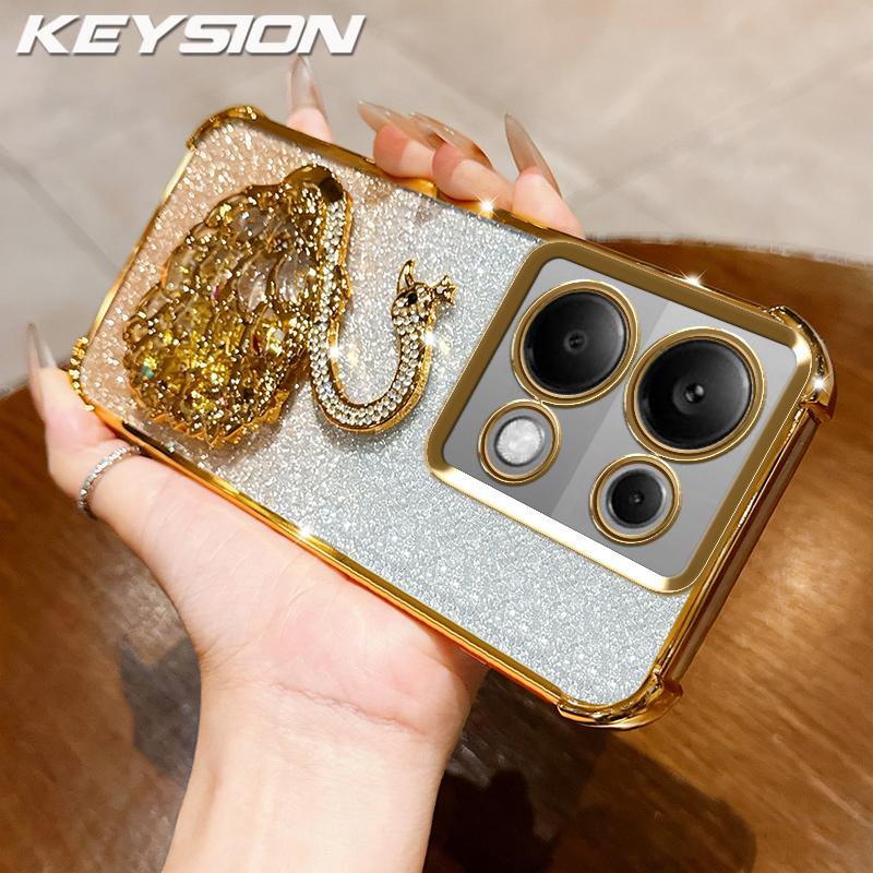 

KEYSION Shockproof Plating Phone Case for Redmi Note 13 Pro 4G 13 5G Glitter Jewelled Swan Kickstand Cover for POCO X6 Pro M6 Pro for POCO M6 Pro золотий