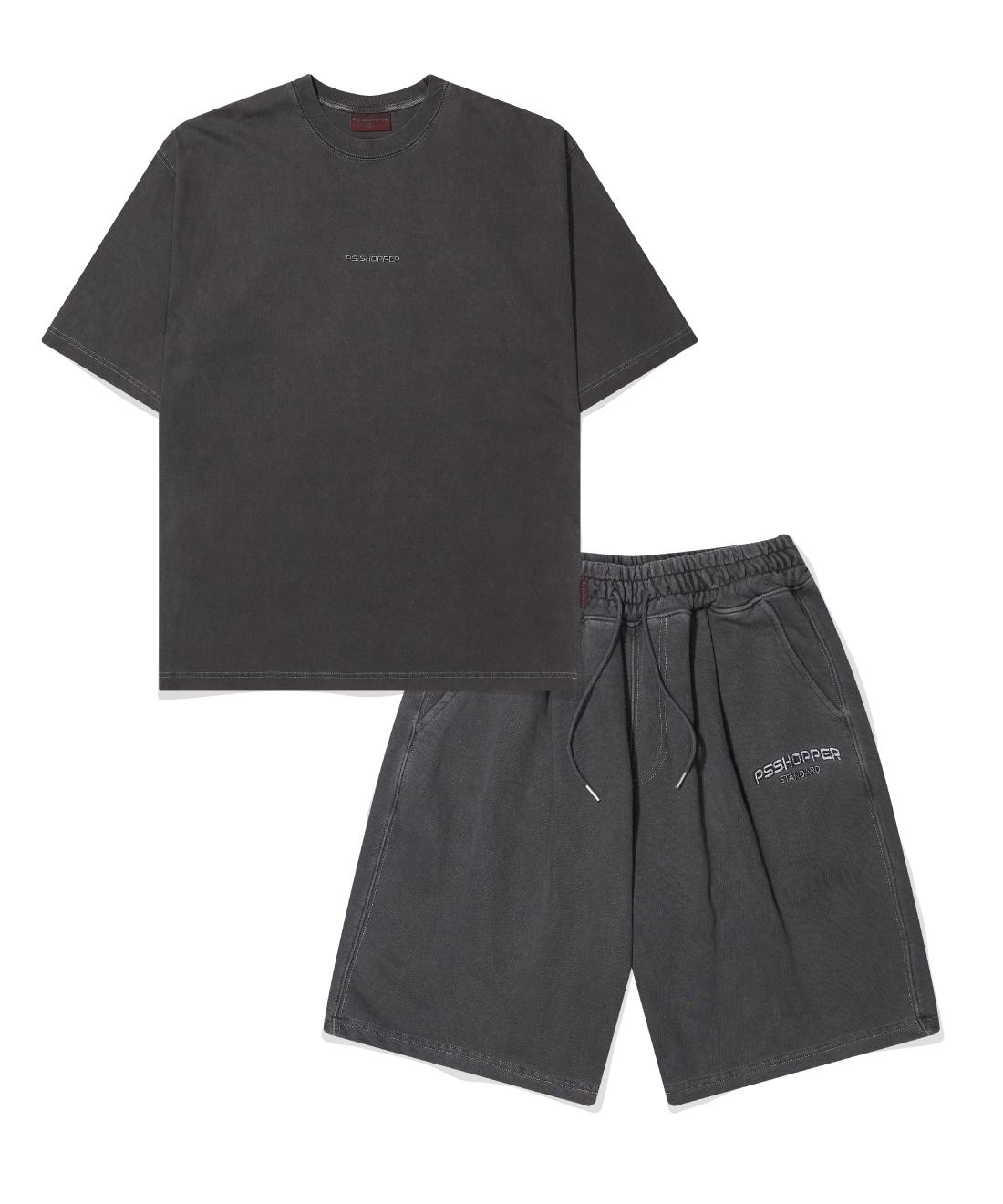 Ps Shopper [Set] Original Pigment Short Sleeve And Shorts Set [Dark Gray] M