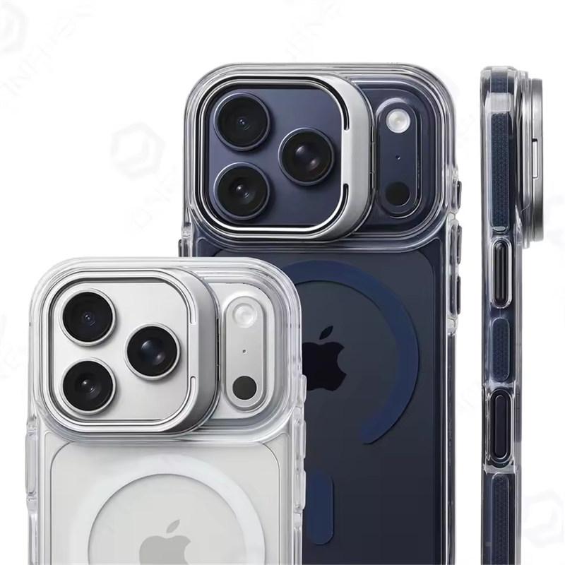 Luxury Magnetic Shockproof Clear Bumper Case for iPhone 17 Pro Max Air 16 15 14 Plus 13 12 For Magsafe Lens Protect Stand Cover