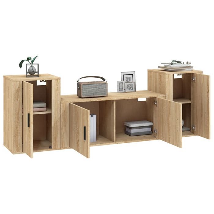 TV Stand - 3-Piece Set Maison Exclusive - Sonoma Oak - Wall-Mounted - Engineered Wood