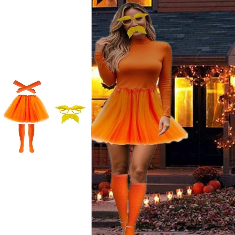 Cosplay Halloween Costume Yellow Mustache and Eyebrows Fake Beard with Glasses,Tangerine Tutu Tangerine Costume Accessories