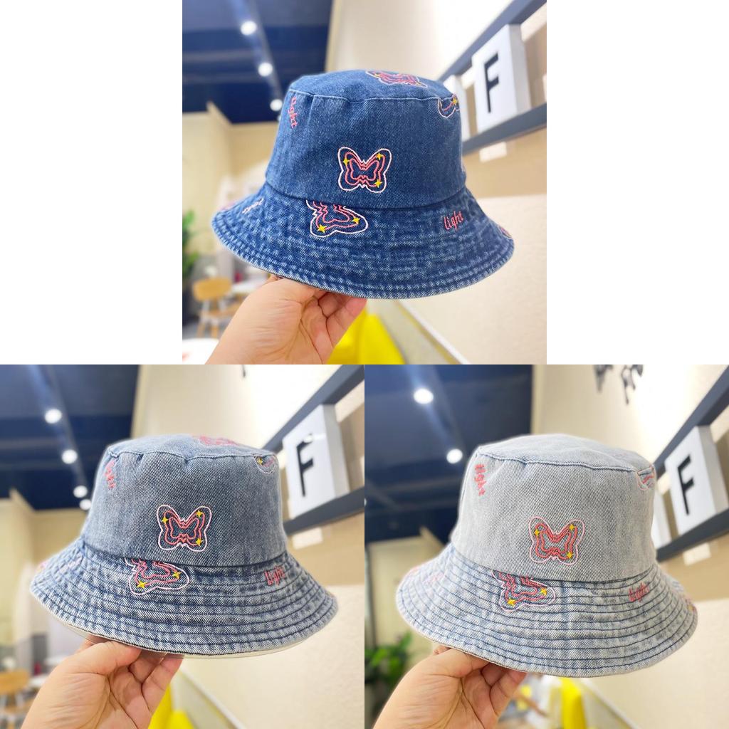 Denim Trendy Butterfly Fisherman Hat Women Sun Protection Basin Autumn Spring