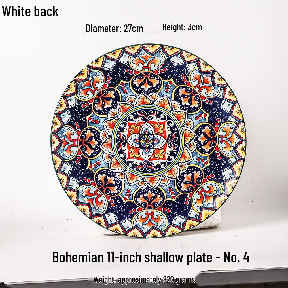 Blue Bohemian Porcelain Microwave-Safe Rice Bowl and Plate Set
