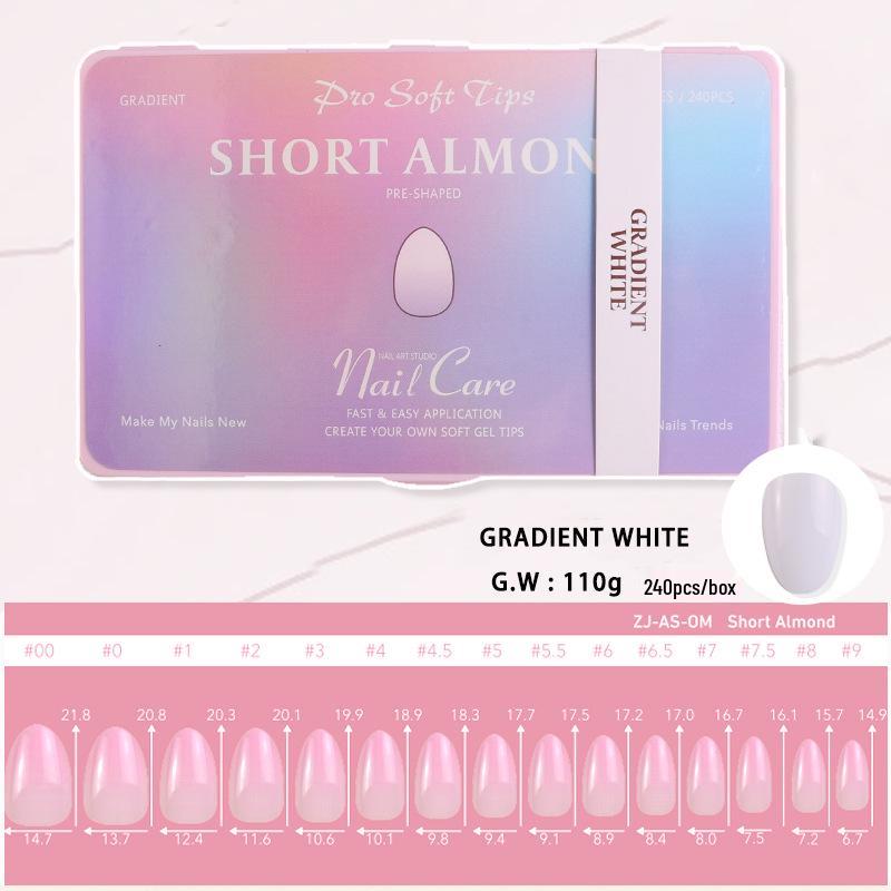 Gradient Almond Nail Extensions - 240 Pieces, High Transparency, Elasticity, Non-Yellowing, Durable False Nails