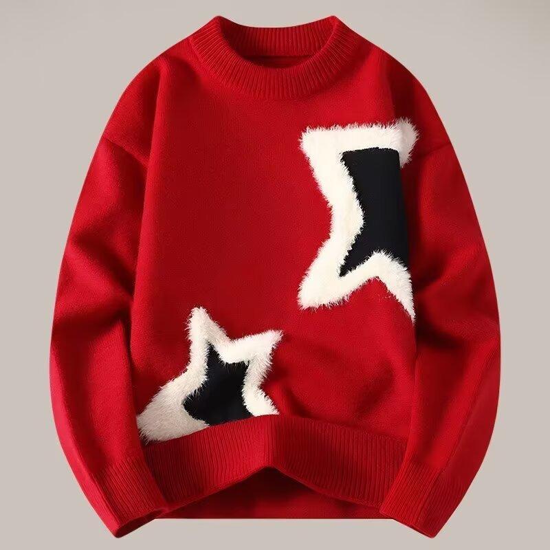 

Осінь Зима Новий Молодіжний Нішевий Дизайн Светр Чоловічий Повсякденний Термо В язаний Одяг Модний Парний Базовий Шар В язаний Топ L червоний