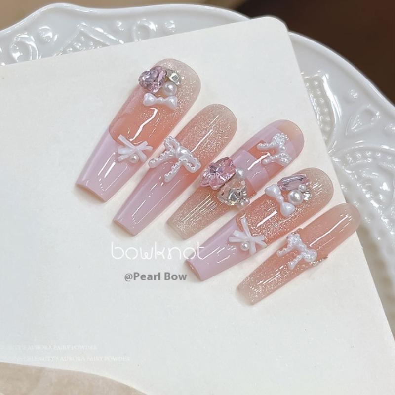 6 Grids Colorful Pearl Ribbon Bow Nail Decoration Resin Macaron Accessories Diy Nail Glamour Stereoscopic Nail Salon