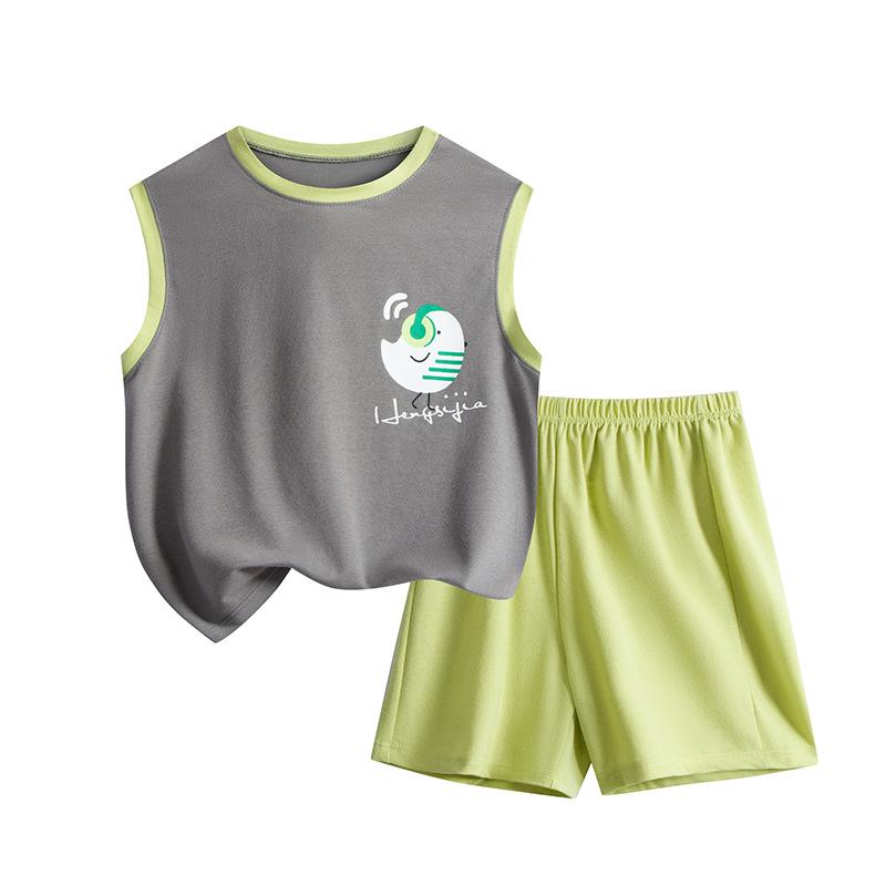 

Детский летний пижамный комплект: Мальчиковый жилет и домашняя одежда для девочек, тонкие и воздушные для детей среднего и старшего возраста 150cm