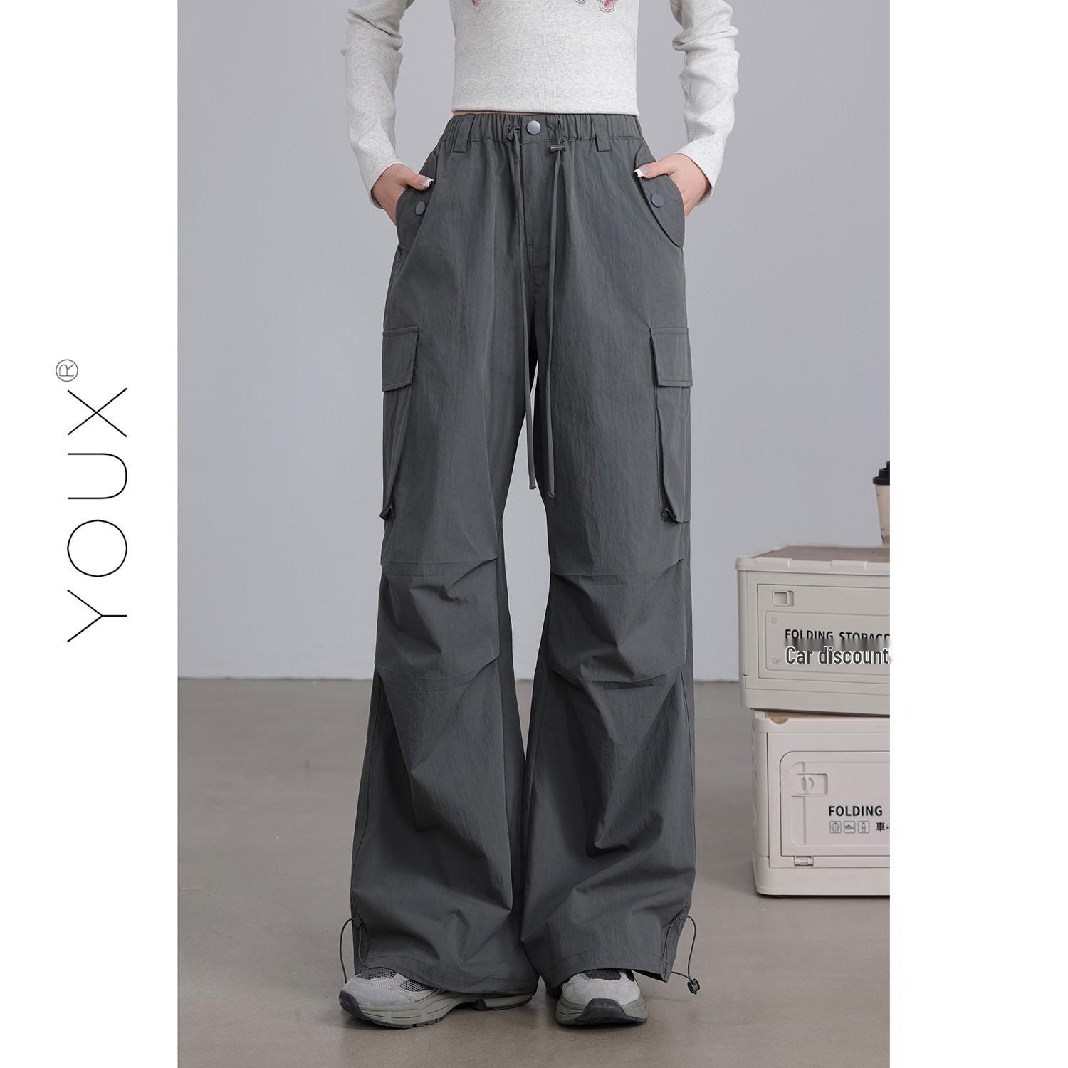 

You Xiang Urban Sketch Gray High-Waisted Loose Cargo Pants for Women, Spring 2026 Small темно-серого