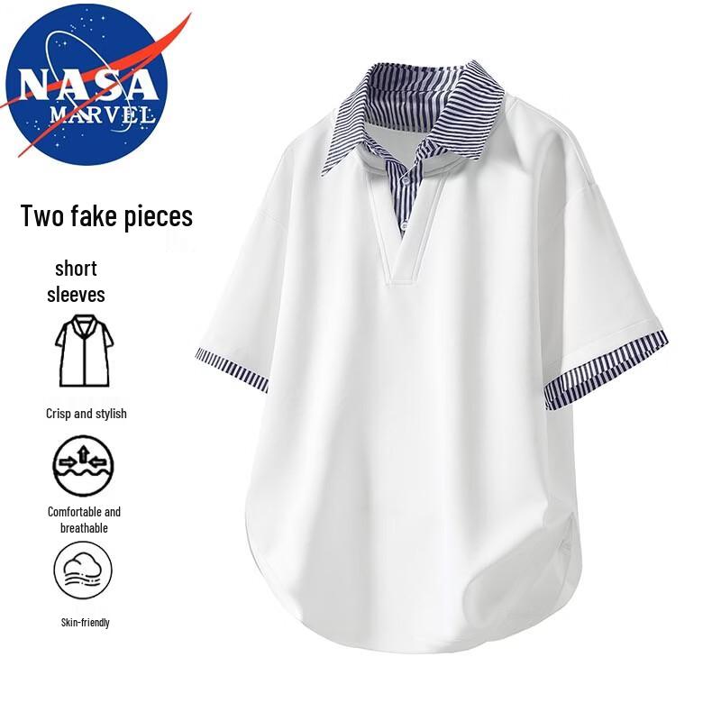 NASA MARVEL Men's Faux Layered Lapel Short Sleeve T-Shirt