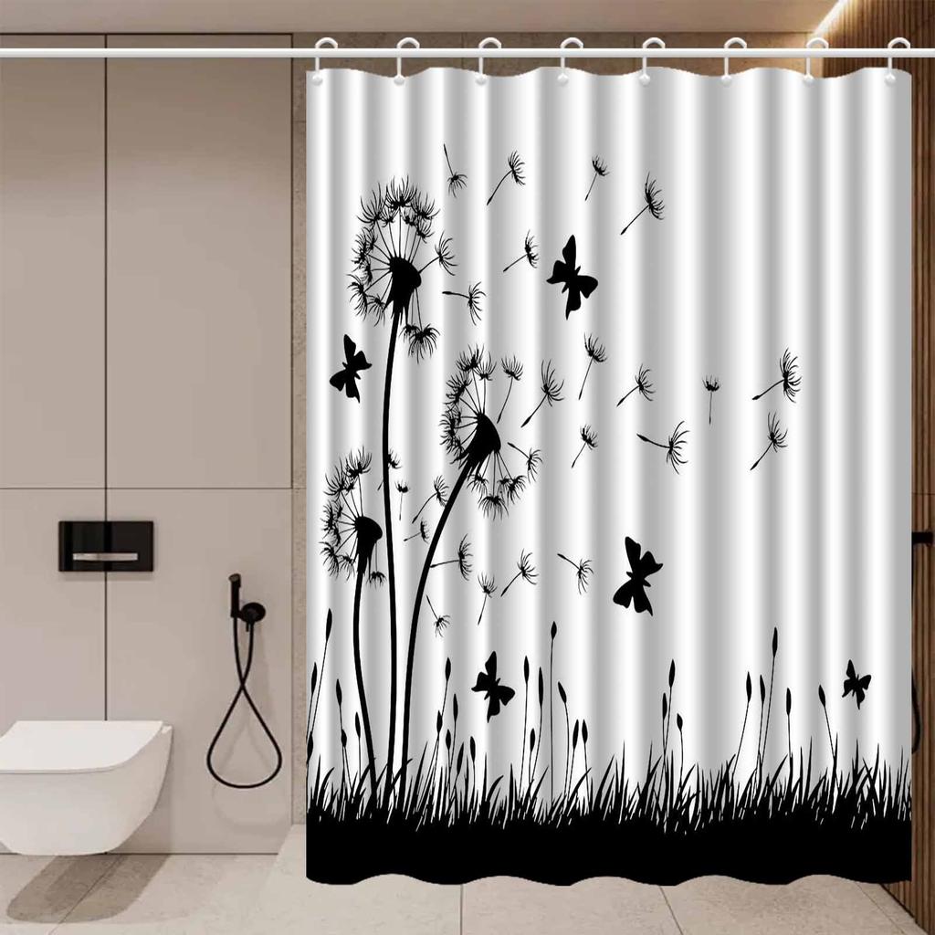 Washable Waterproof Shower Curtain With Hooks Easy Installation Anti-Mildew Cute Simple Design For Home Hotel Dorm Apartment
