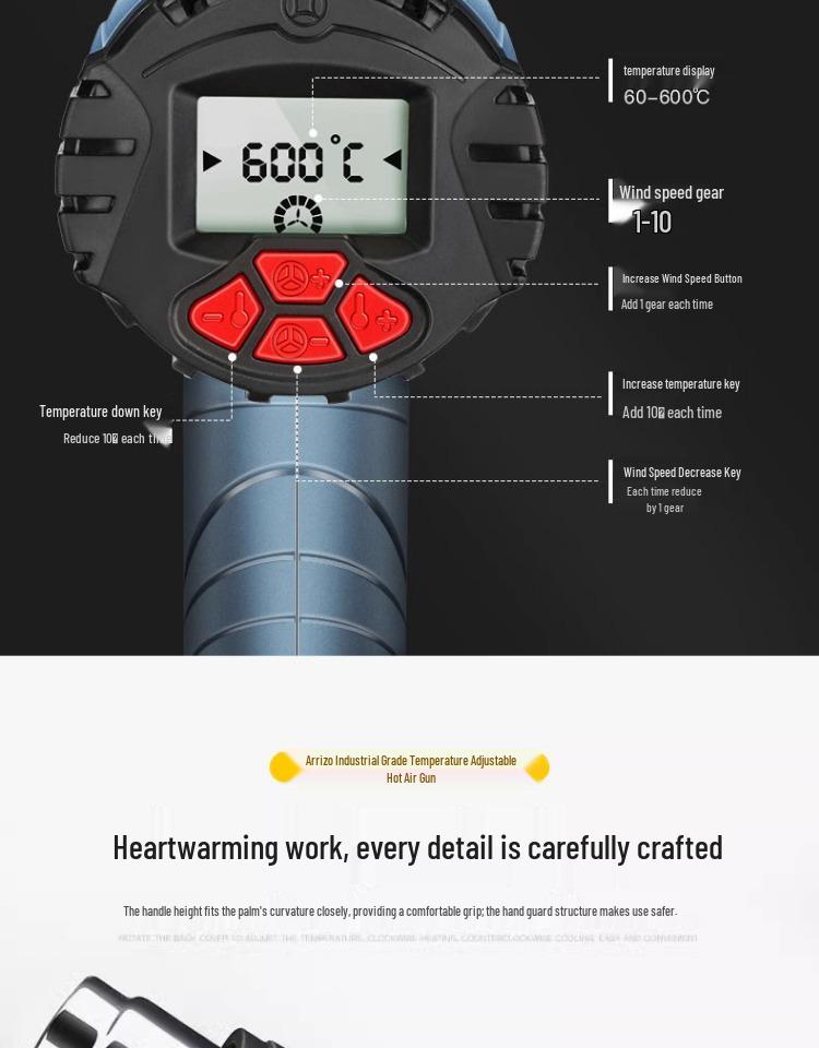 Arrizo High-Power Portable Heat Gun for Electronic Repair & Heat Shrink Applications