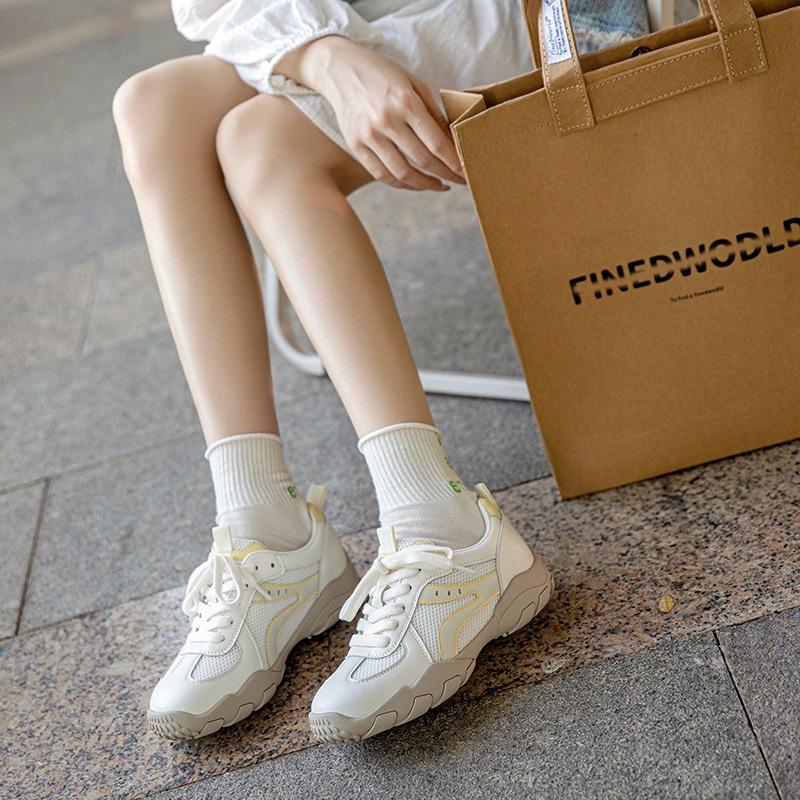 Leather mesh women's summer new thick-soled thin breathable inner height-increasing casual little white shoes