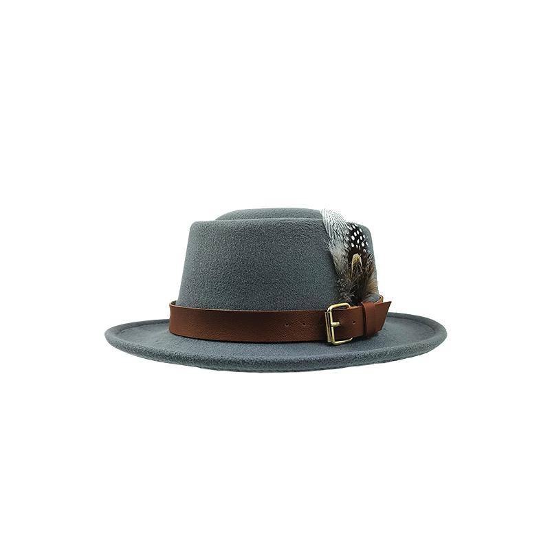 Vintage Pork Pie Hat Men feather fedora hat Webbing Decorative flip-brim Felt hats Panama Gentlemen women Church Jazz Hat