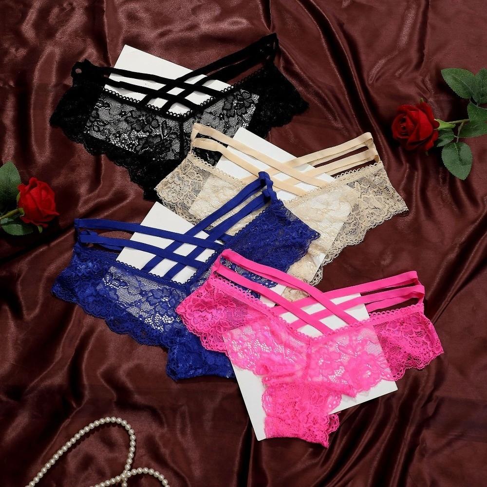 Underwear Women Lace Floral Thong Low-Rise T-back Panties Lace Solid Briefs Daily Wear