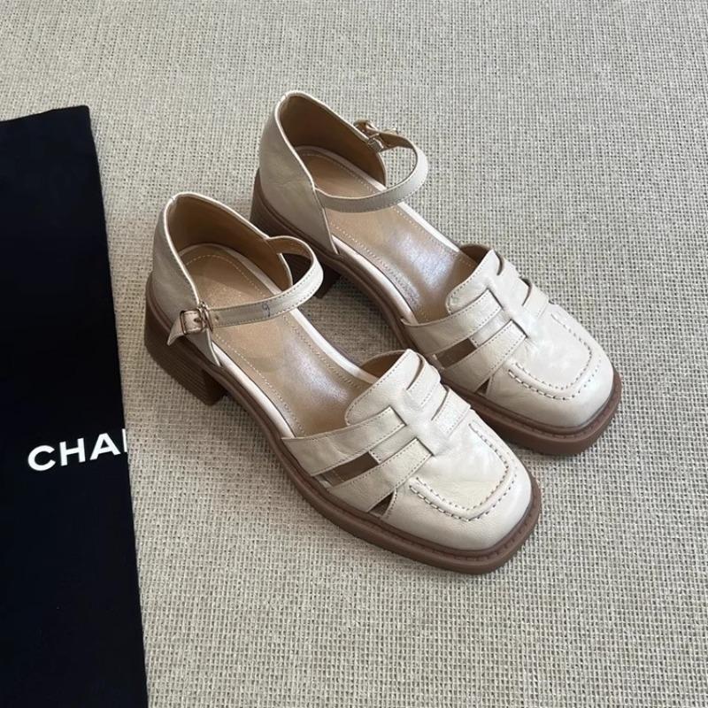 Leather Breathable Hollow Bag Head Sandals Women's Summer New Comfortable Soft-soled High-heeled Sandals