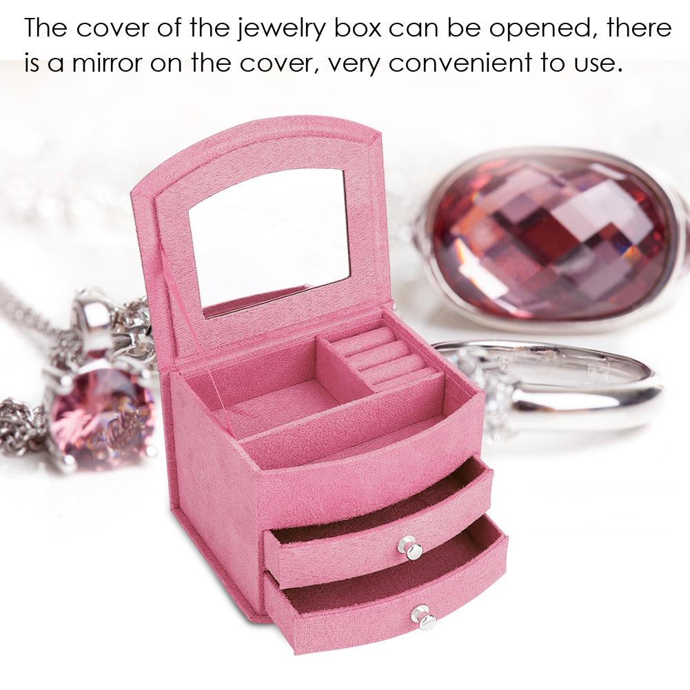 3 Layers Portable Jewelry Earrings Rings Bracelet Necklace Box Organizer Storage Pink