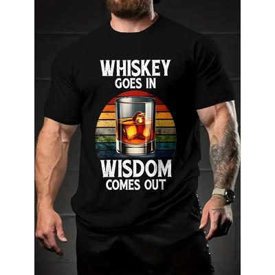 Men's Plus Size  T-Shirt Suitable for & Tall - Loose Fit Whiskey Pattern Short Sleeve Crew Neck Tee, Casual Summer Shirts with Whisky