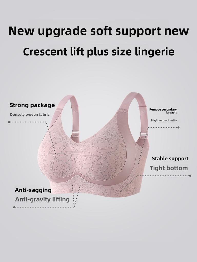 Plus Size Crescent Lifting Soft Support Bra, Ultra-Thin Shell Cup Anti-Gravity Anti-Sagging Side Support Wireless Seamless Women's Lingerie