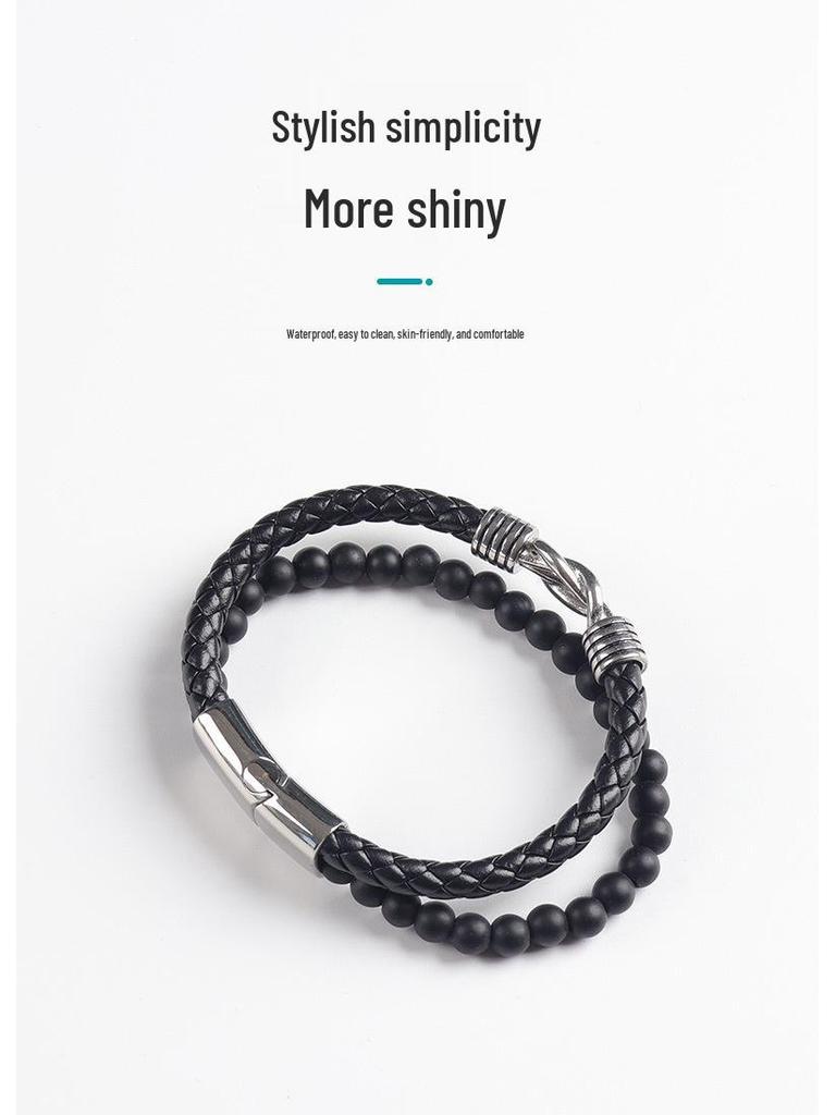 Magnetic Buckle Leather Bracelet: Men's Double Buckle Woven Accessory - Handmade Design