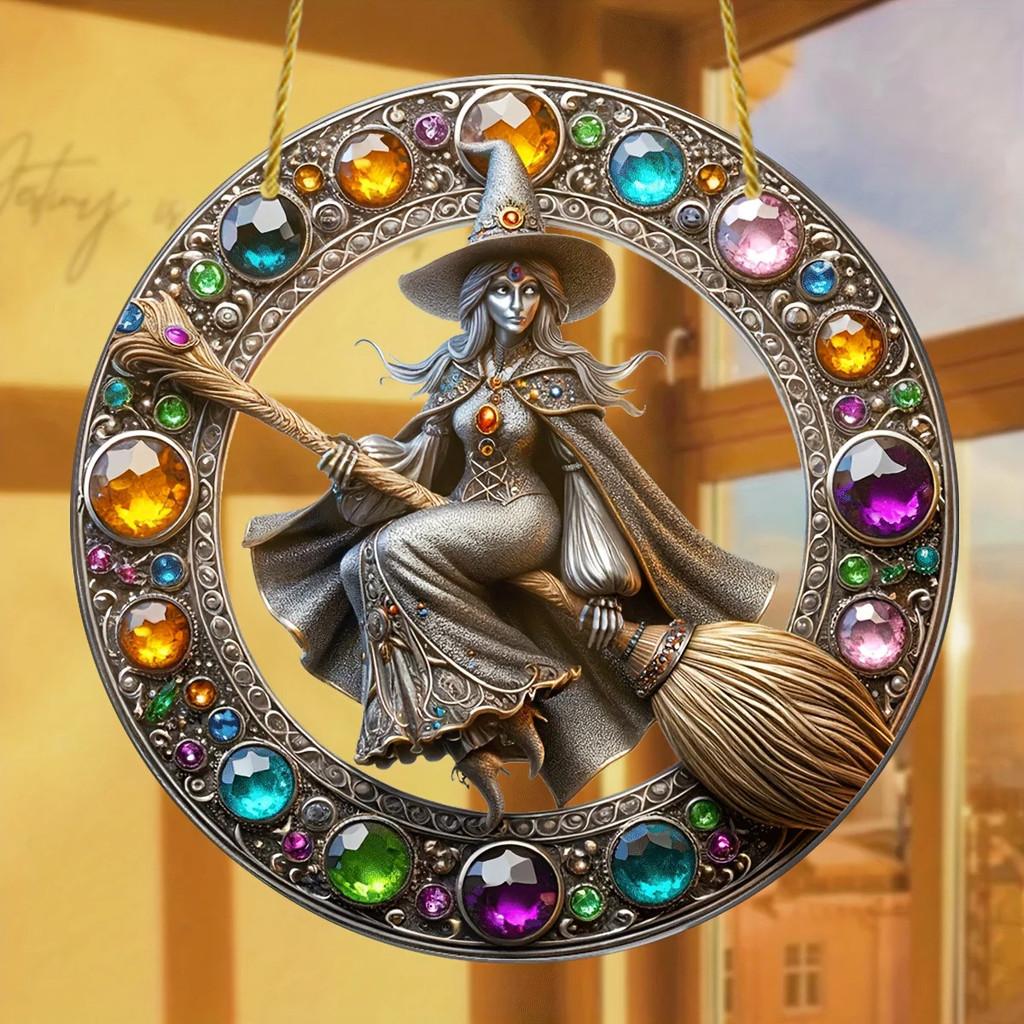Enchanting Acrylic Magic Gem Witch Cartoon Character Decorative Pendant For Outdoor Use