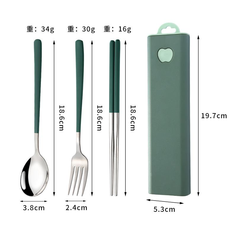 304 stainless steel tableware spoon fork chopsticks three-piece set portable tableware travel student tableware set