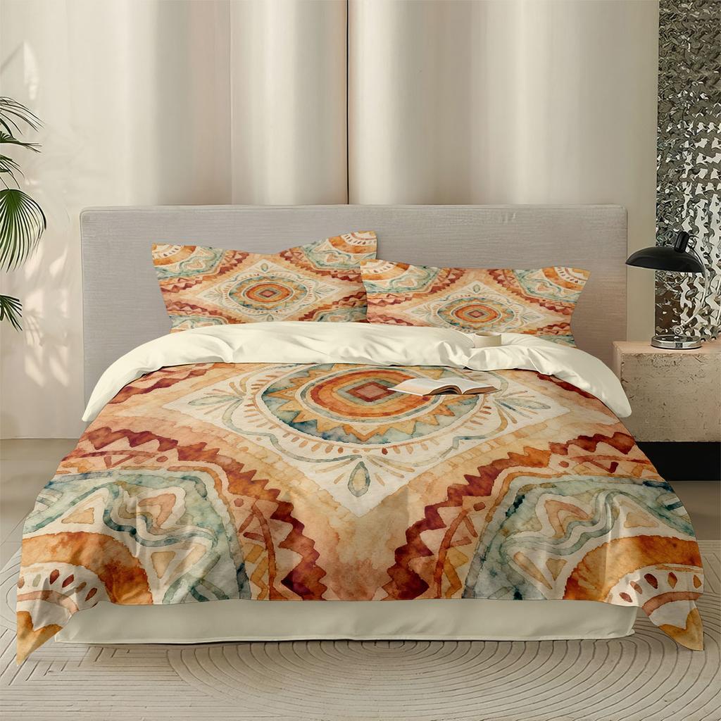 3pcs Bohemian Retro Floral Print Coreless Down Duvet Cover Set, Multi Size Bedding Decoration, Machine Washable