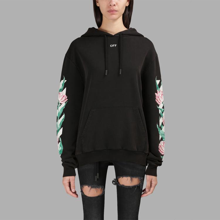Off-White Floral Print Hoodie Women Tops Black OWBB008S174461821088